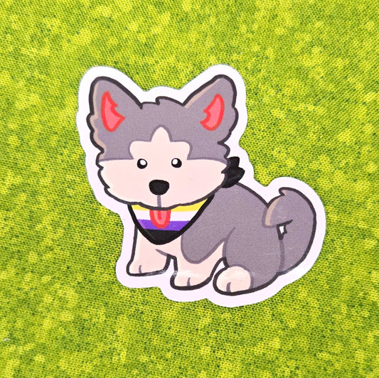 pride puppy non binary husky sticker